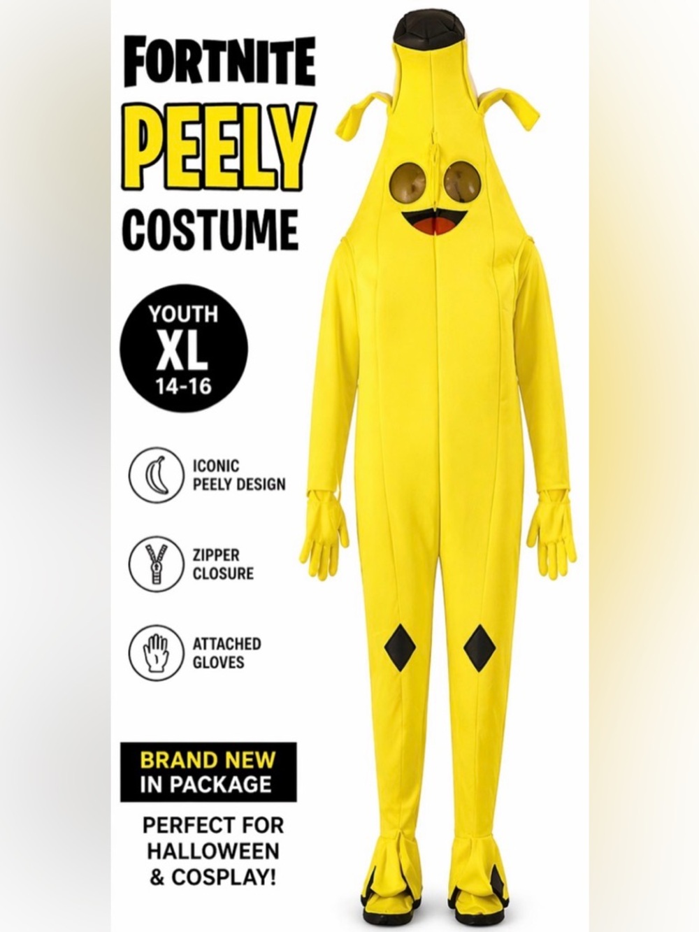Fortnite Peely Banana Costume Youth XL 14-16 Halloween Cosplay Jumpsuit EUC-NIP